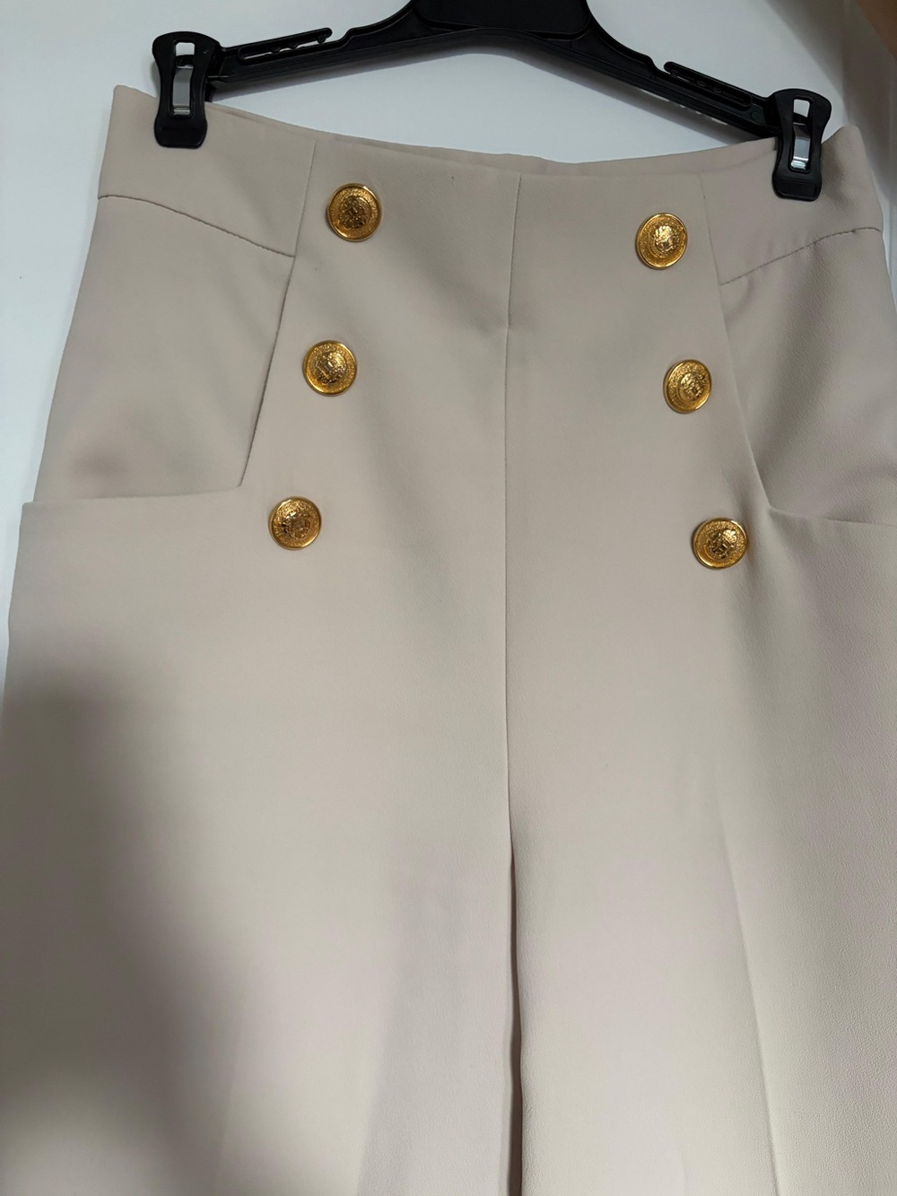 Zara High-Rise Cream Sailor Pants with Gold Button Detail